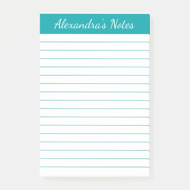Simple Elegant Teal Lined Personalized Post-it Notes (Front)