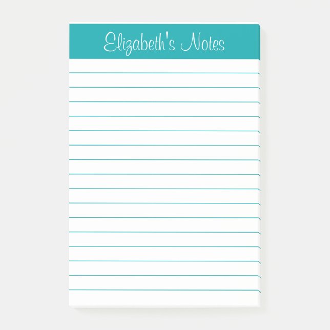 Simple Elegant Teal Lined Personalized Post-it Notes (Front)