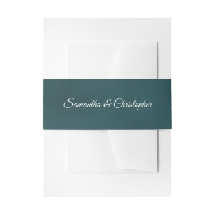Simple Elegant Teal Turquoise Dark Aqua Wedding Invitation Belly Band