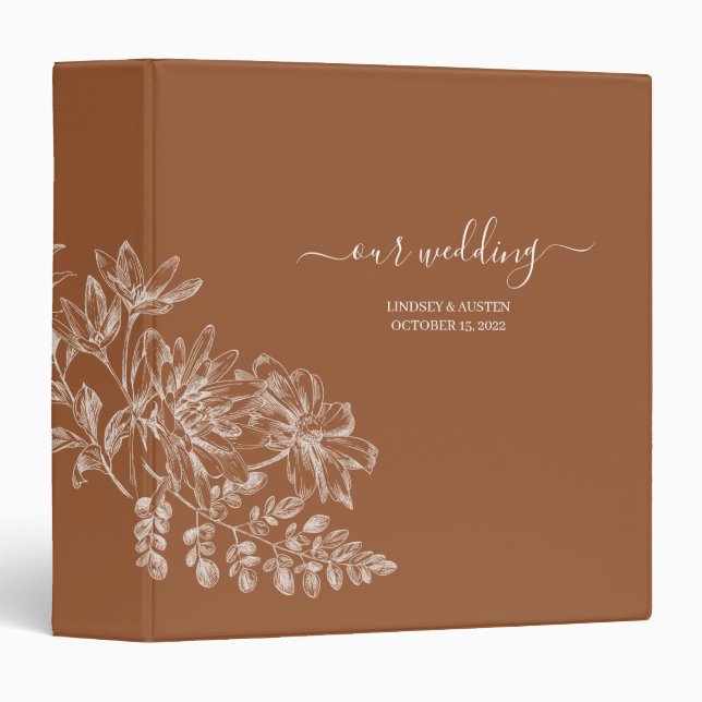 Simple Elegant Terracotta and White Script Wedding Binder (Front/Spine)