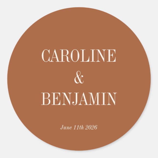 Simple Elegant Terracotta Custom Wedding Classic Round Sticker (Front)