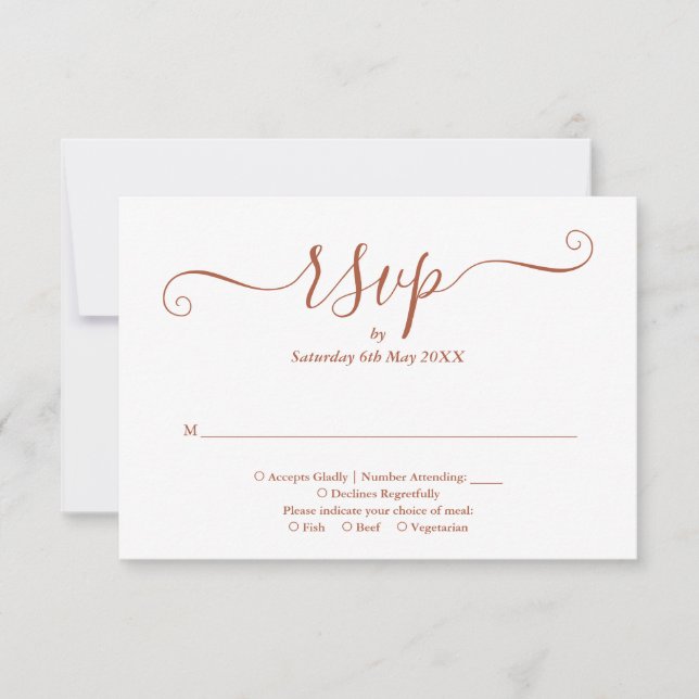Simple Elegant Terracotta Script Wedding RSVP Card (Front)