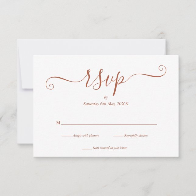 Simple Elegant Terracotta Script Wedding RSVP Card (Front)
