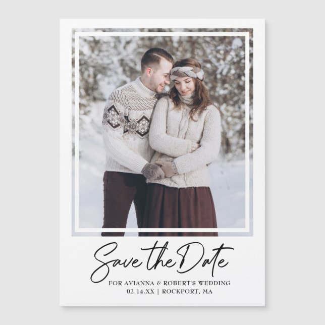 Simple Elegant Text and Photo Save the Date Magnetic Invitation (Front)