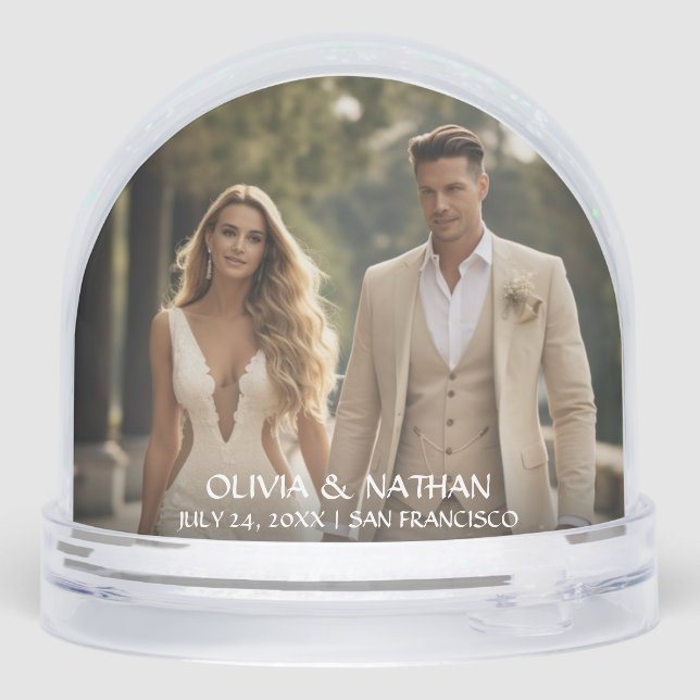 Simple Elegant Text and Photo | Wedding  Snowglobe (Back)