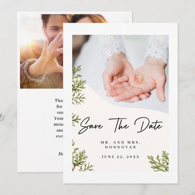 Simple Elegant Text and Photo | Wedding Thank You  Invitation (Front/Back)