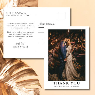 Simple Elegant Text and Photo | Wedding Thank You Postcard