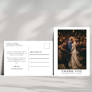Simple Elegant Text and Photo   Wedding Thank You  Postcard