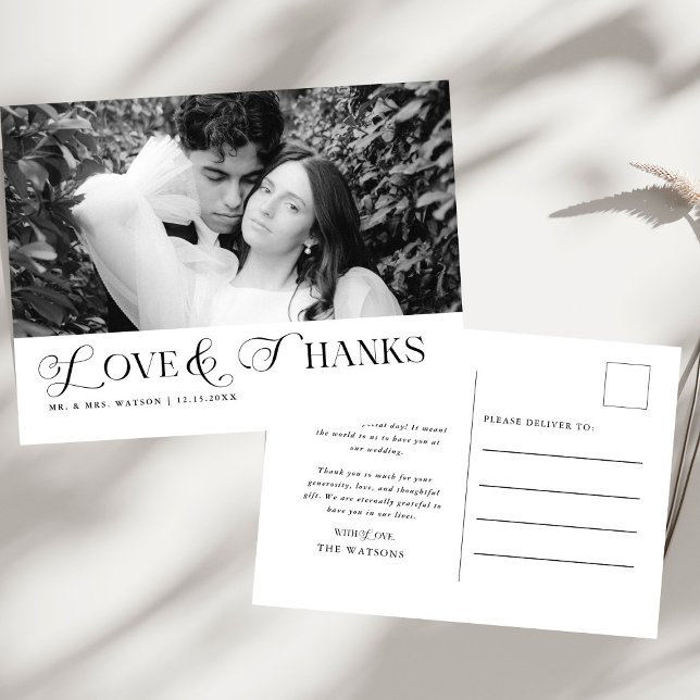 Simple Elegant Text and Photo Wedding Thank You Postcard (Creator Uploaded)