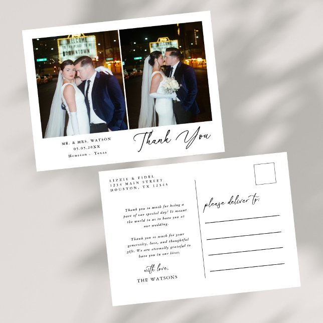 Simple Elegant Text and Photo Wedding Thank You Postcard (Creator Uploaded)