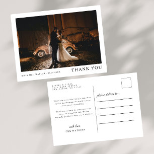 Simple Elegant Text and Photo Wedding Thank You Postcard