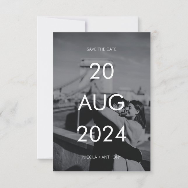Simple Elegant Text & Photo Wedding Save The Date Invitation (Front)