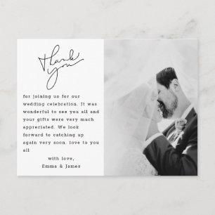 Simple Elegant Text Photo Wedding Thank You Postcard
