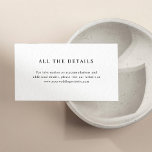 Simple Elegant Text | Wedding Details Enclosure Card<br><div class="desc">These minimalist and elegant guest detail enclosure cards feature modern black text on a clean white background,  for a simple and stylish look. Simply type in the details regarding hotel accommodations,  driving directions,  and other important info for your guests.</div>