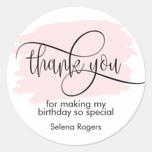 Simple Elegant Thank You Blush Pink Girly Classic Round Sticker