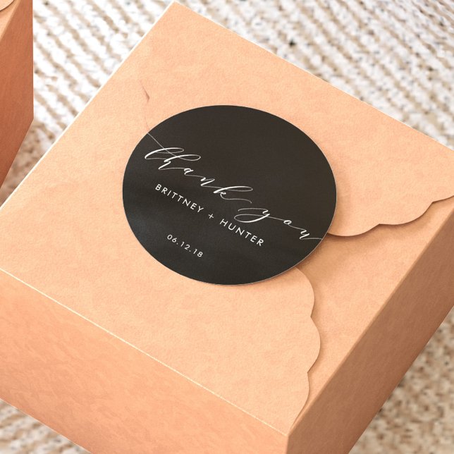 Simple Elegant Thank You Wedding Classic Round Sticker (Creator Uploaded)