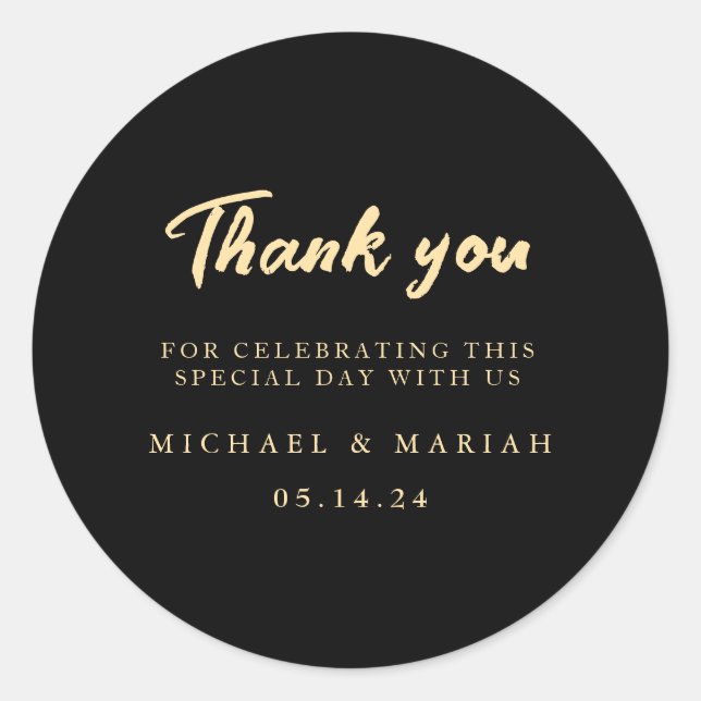 Simple Elegant Thank You Wedding Favour Classic Round Sticker (Front)