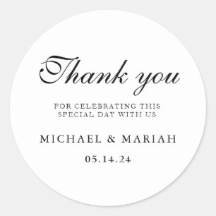 Simple Elegant Thank You Wedding Favour Classic Round Sticker