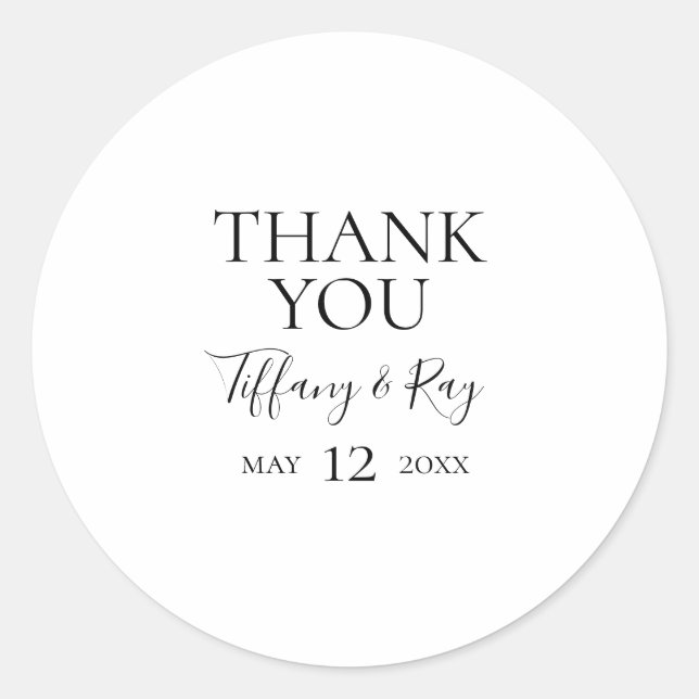 Simple Elegant Thank You Wedding Favour Sticker (Front)