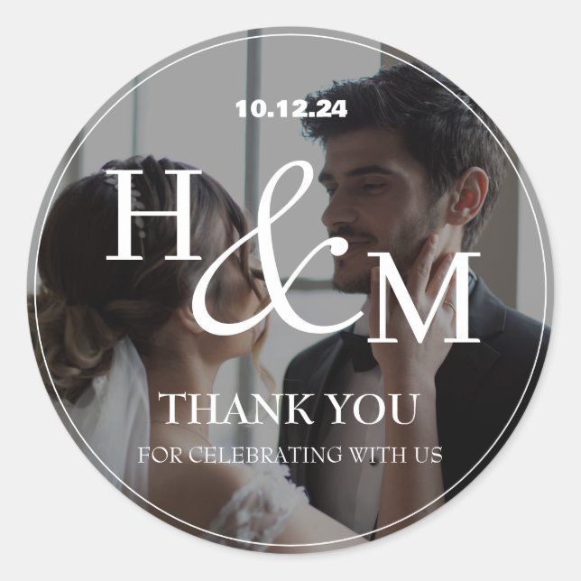 Simple Elegant Thank You Wedding Photo Favour Classic Round Sticker (Front)