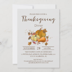 Simple Elegant Thanksgiving Dinner Floral fall Invitation