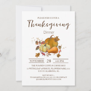 Simple Elegant Thanksgiving Dinner Floral fall Invitation
