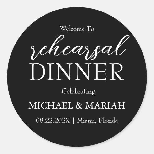 Simple Elegant The Night Before Rehearsal Dinner  Classic Round Sticker (Front)