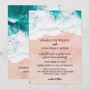 Simple Elegant Tropical Coastal Beach Wedding Invitation