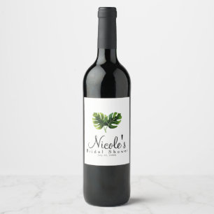 Simple Elegant Tropical Palm Leaves Wedding Chic Wine Label