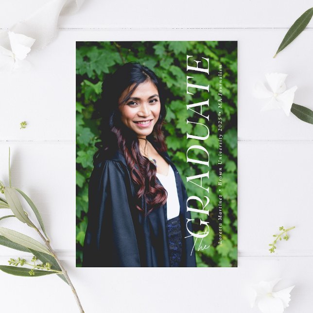 Simple Elegant Type Overlay Graduation 1-Photo Announcement (elegant and simple text overlay graduation photo announcement)