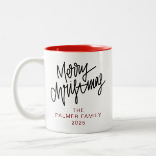Simple Elegant Typography Christmas Family Name Two-Tone Coffee Mug