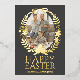 Simple Elegant Typography Easter Family One Photo Foil Holiday Card