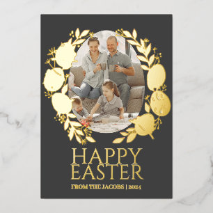 Simple Elegant Typography Easter Family One Photo Foil Holiday Card