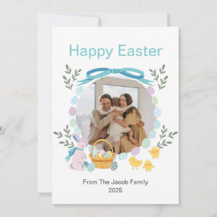 Simple Elegant Typography Easter Family one photo Holiday Card