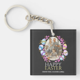 Simple Elegant Typography Easter Family One Photo Keychain