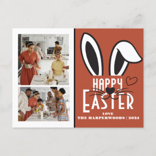 Simple Elegant Typography Easter Family Two Photo Holiday Postcard