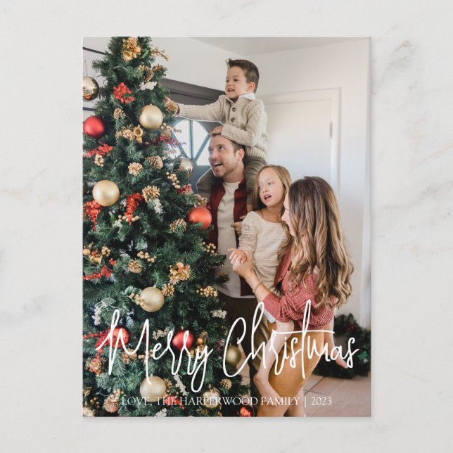 Simple Elegant Typography Family Christmas Photo Holiday Postcard (Front)