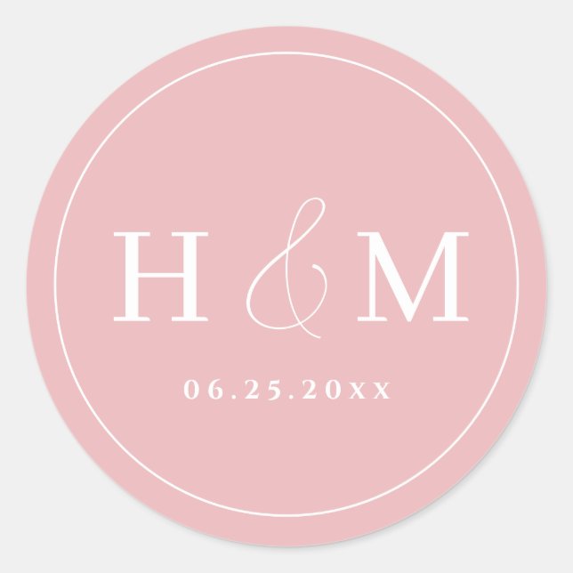 Simple Elegant Typography Monogrammed Wedding Classic Round Sticker (Front)