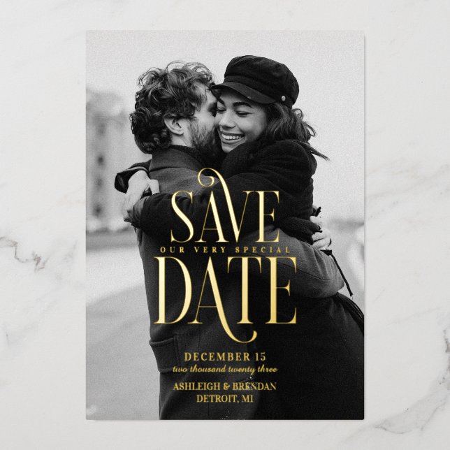 Simple Elegant Typography Photo Save The Date (Front)