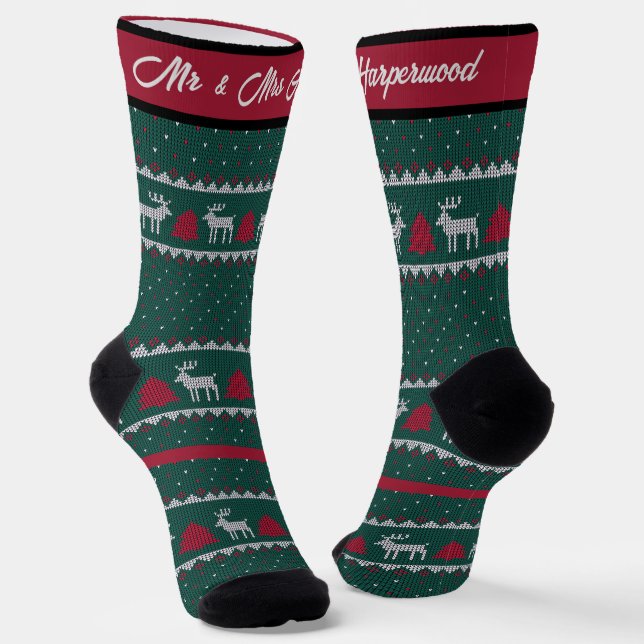 Simple Elegant Ugly Sweater Christmas holiday Socks (Angled)
