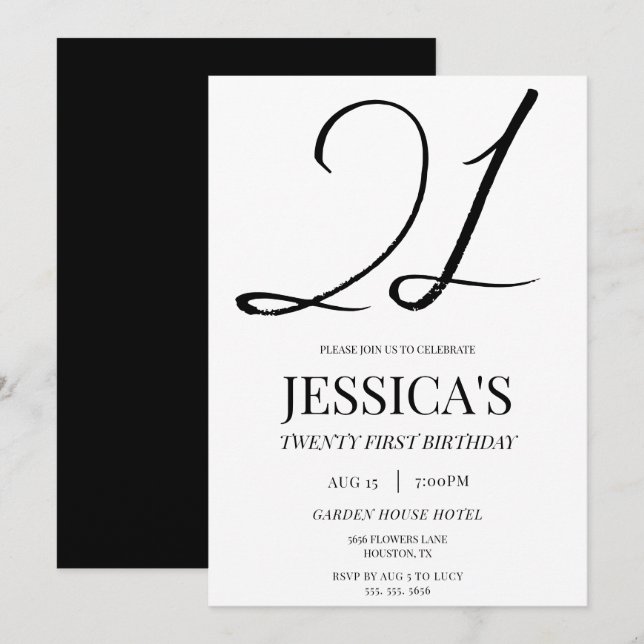 Simple Elegant Unisex 21st Birthday Party Invitation (Front/Back)