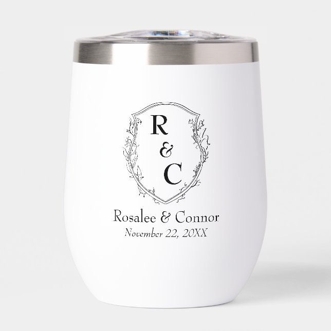 Simple, Elegant Vine Crest Couple Monogram + Date (Front)