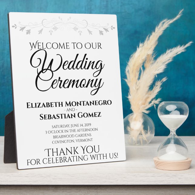 Simple Elegant Vintage Flourish Wedding Welcome Plaque (Side)