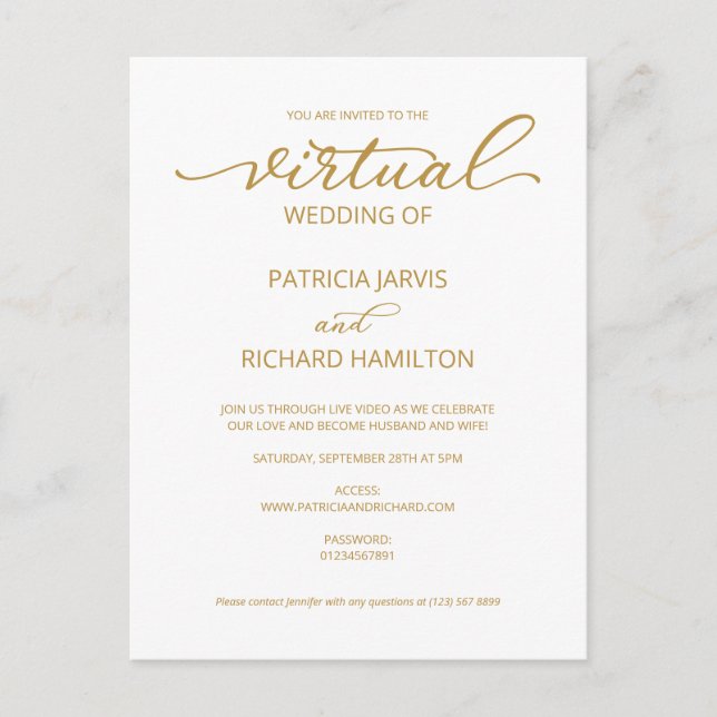 Simple Elegant Virtual Wedding Invitation Postcard (Front)