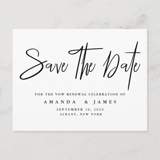 Simple Elegant Vow Renewal Save The Date Announcement Postcard (Front)