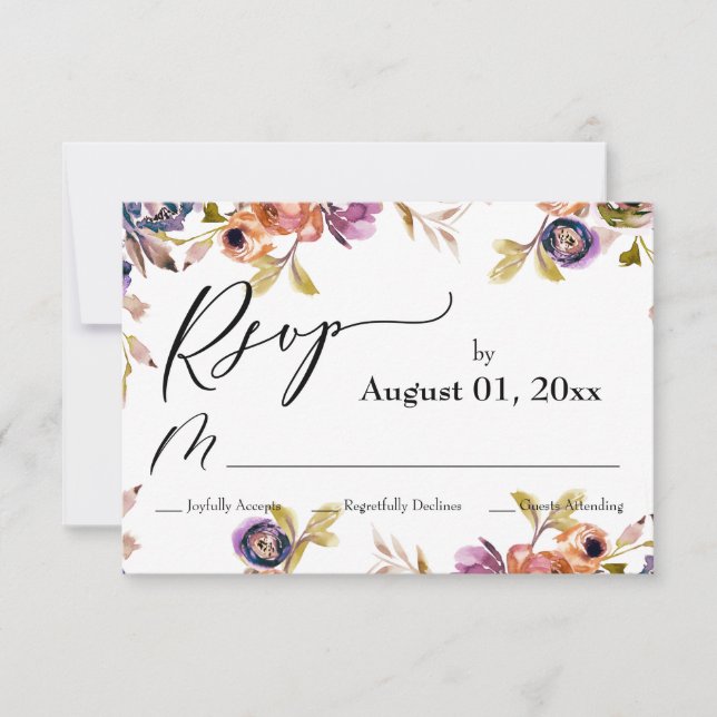 Simple, Elegant, Watercolor Boho Floral RSVP Card (Front)