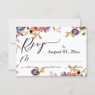 Simple, Elegant, Watercolor Boho Floral RSVP Card