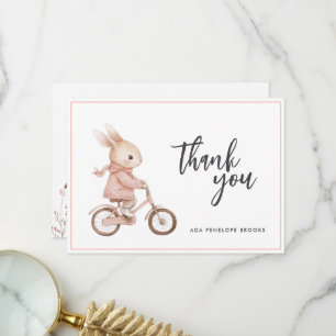 Simple Elegant Watercolor Bunny Baby Girl Thank You Card