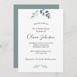 Simple Elegant Watercolor Eucalyptus Bridal Shower Invitation