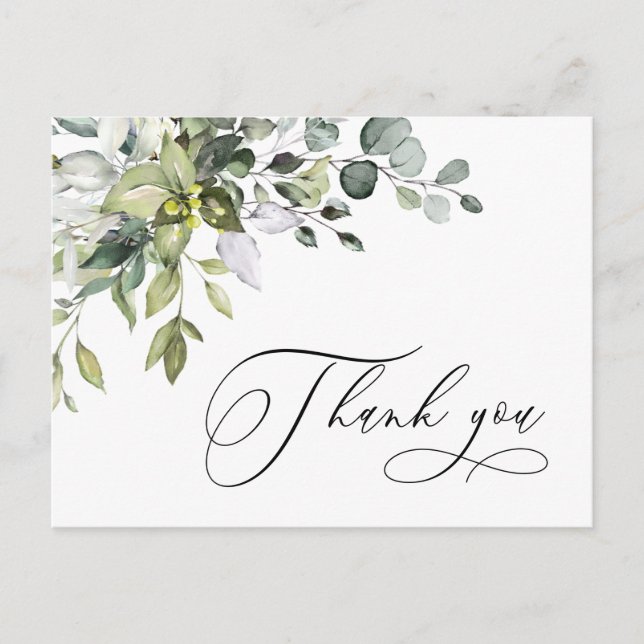 Simple Elegant Watercolor Eucalyptus Thank You Postcard (Front)